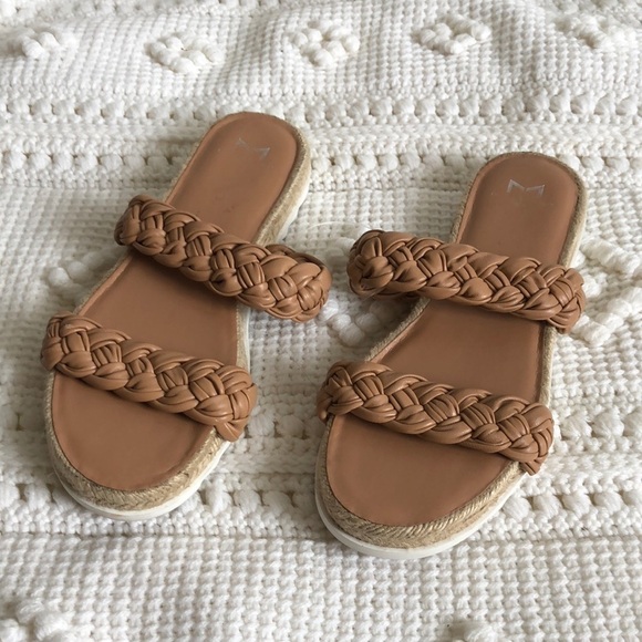 Marc Fisher LTD Jaimee Tan Leather Double Braided Espadrilles Sandals Shoes 7.5 - Picture 1 of 8